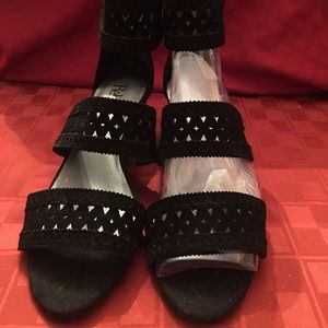 Reba Black Suede Wide Ankle Strap Sandal